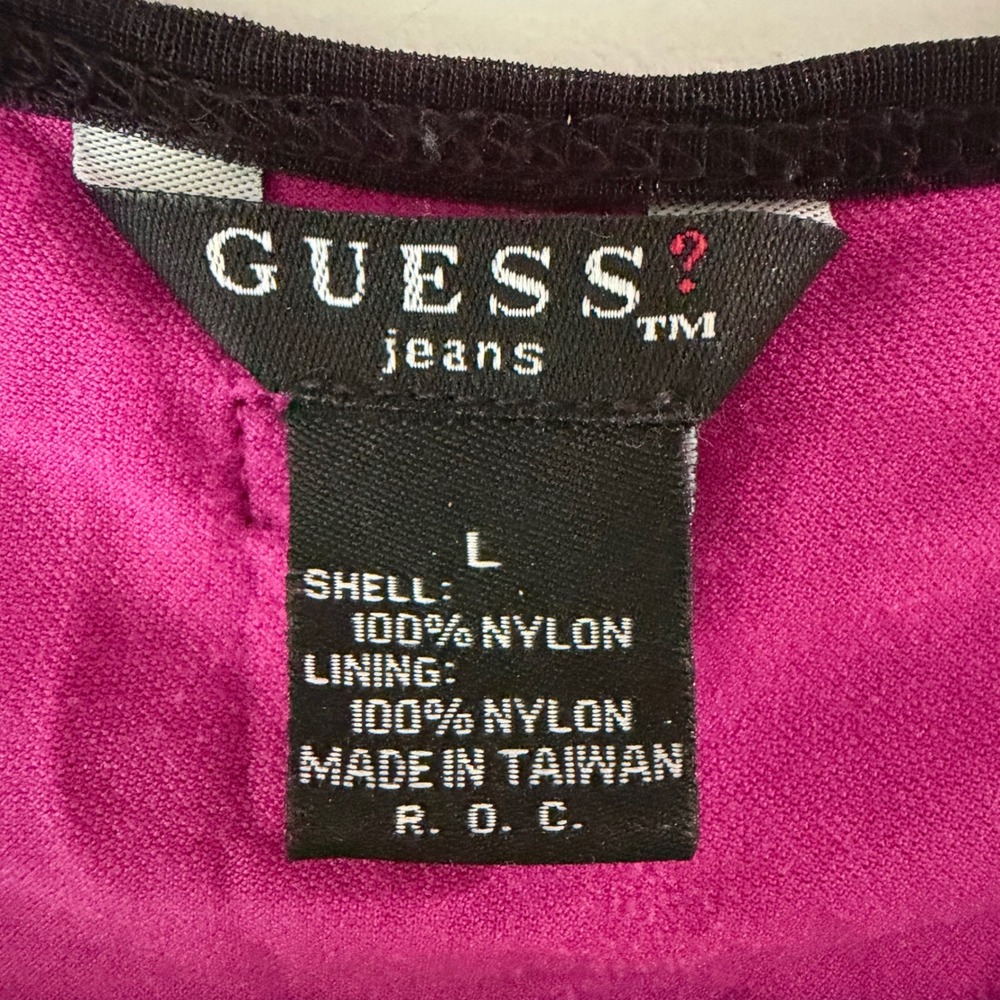 Vintage Y2K Guess Sleeveless Top Women Large Pink Mesh Flocked Graphic Excellent - Picture 3 of 6